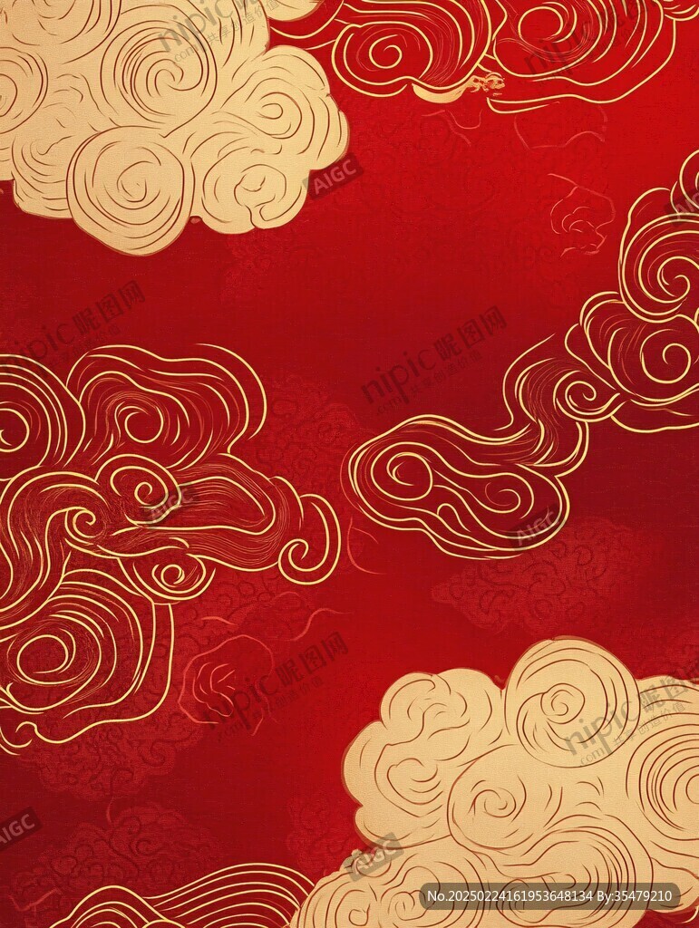 红底黄色云纹
