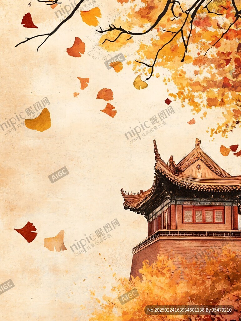 晚秋宫墙插画