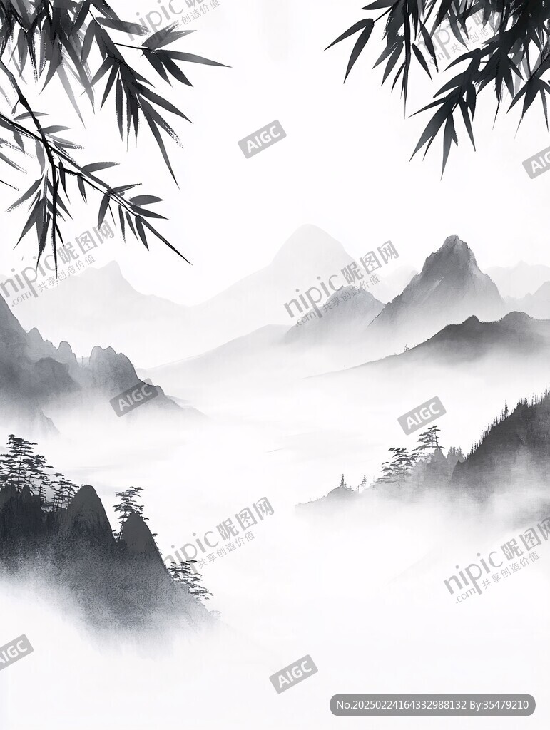 迎客松水墨山川