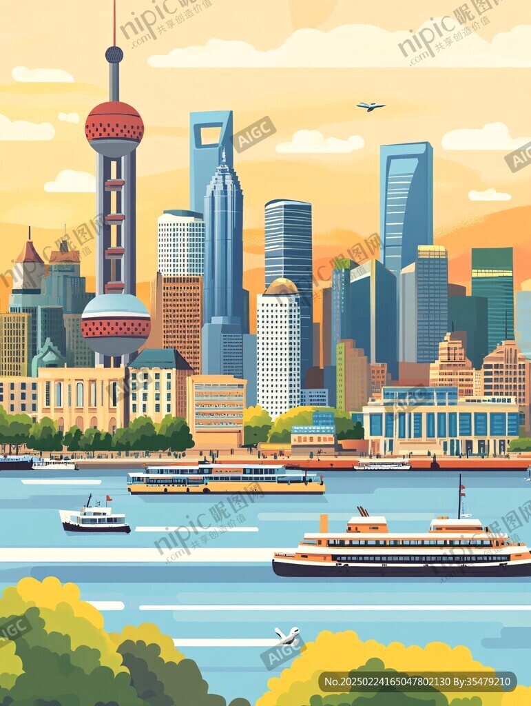 华东地区城市建筑插画