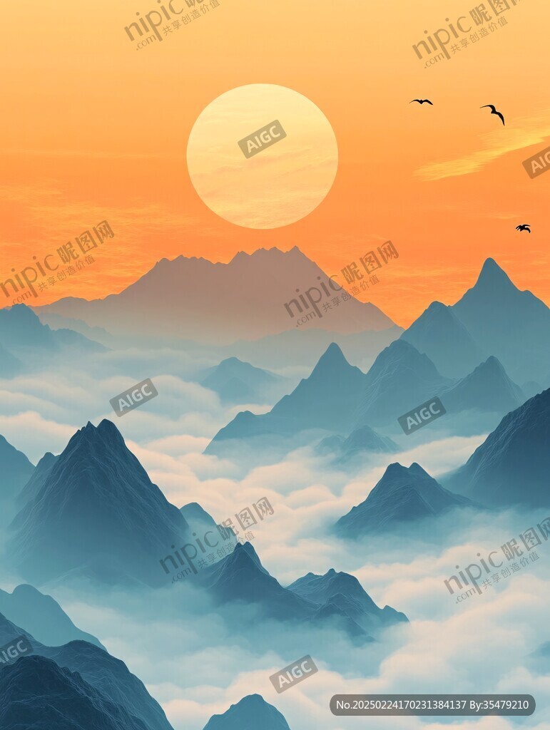黄昏远山插画