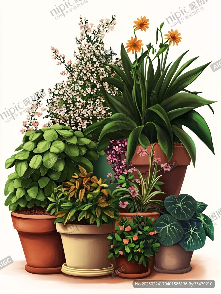 盆栽植物插画