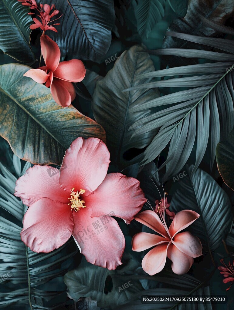 田园风热带树叶花朵