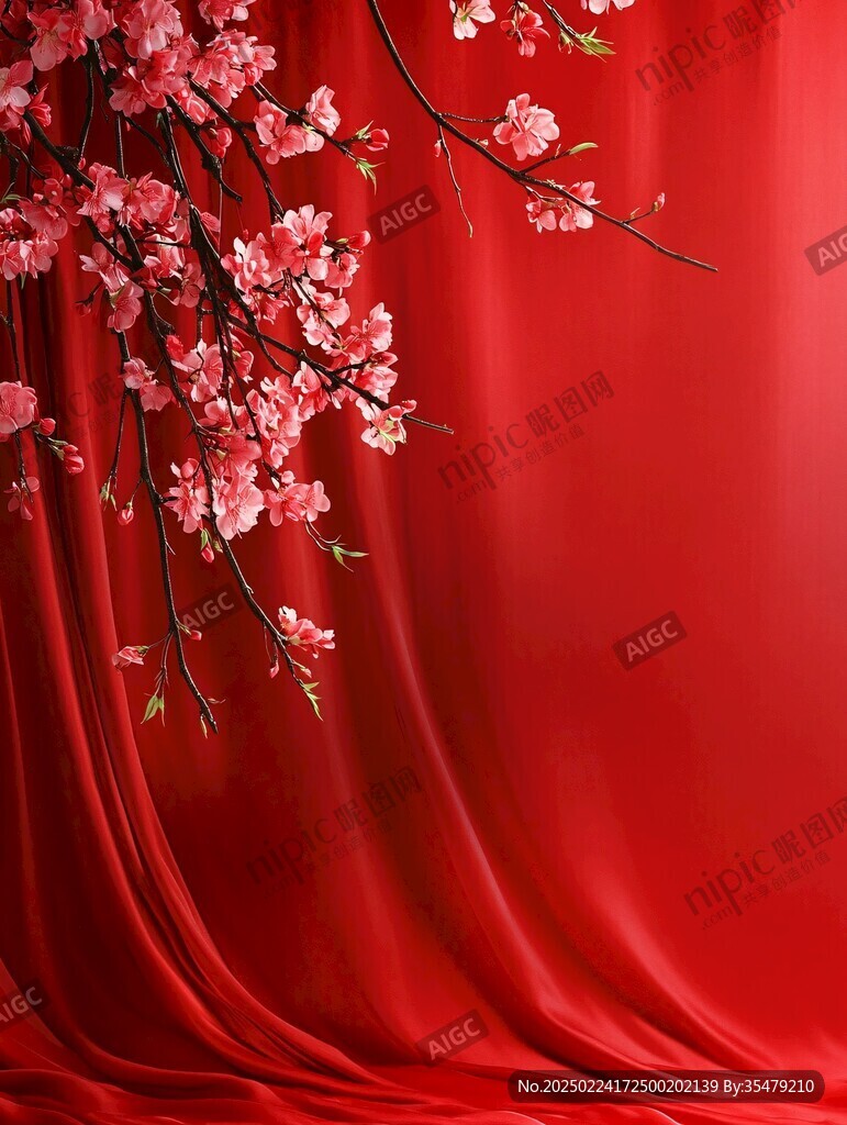 杏花红底图