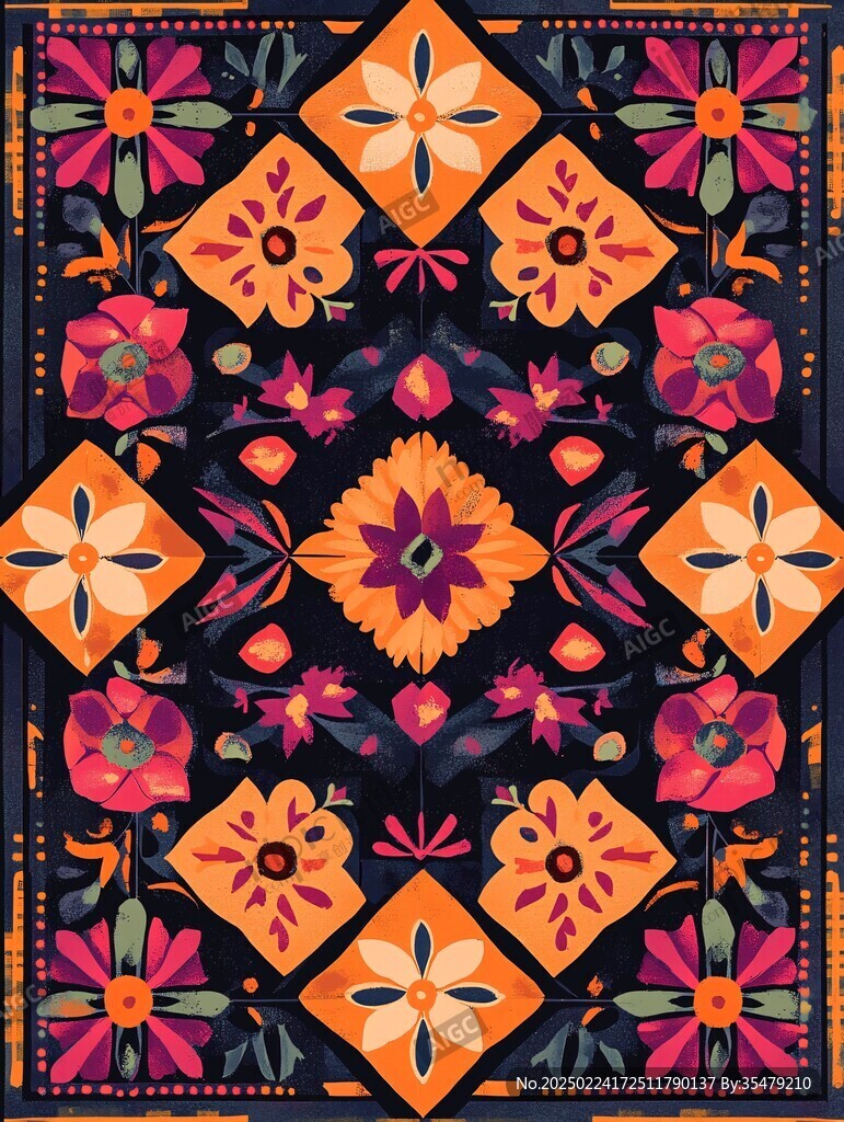 彩色民族风花草花卉