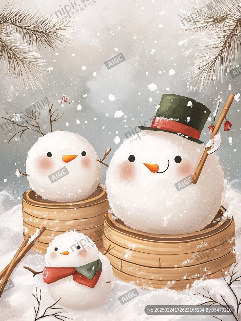 堆雪人插画