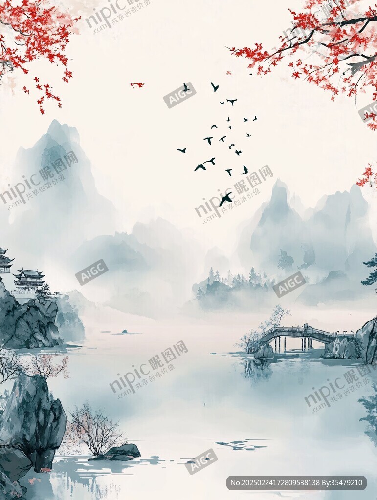 古风秋天景色插画