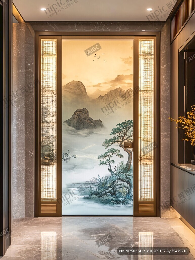 巨幅意境山水玻璃屏风
