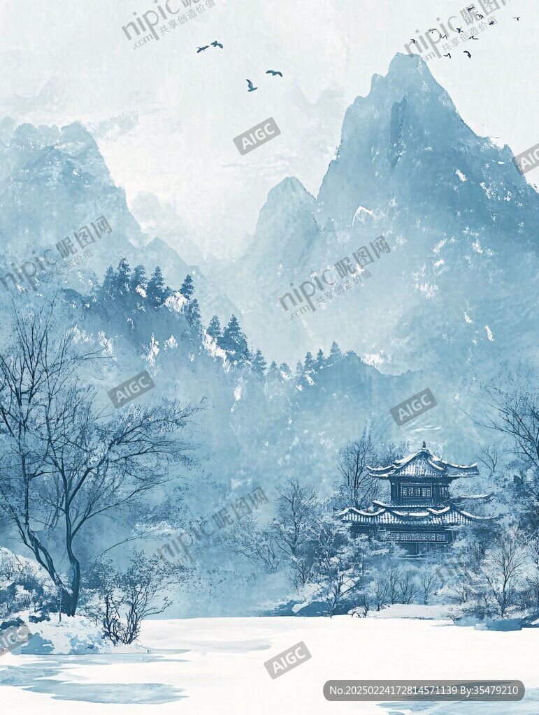 雪景古风插画