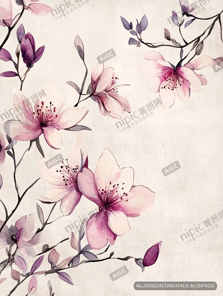 手绘桃花装饰画