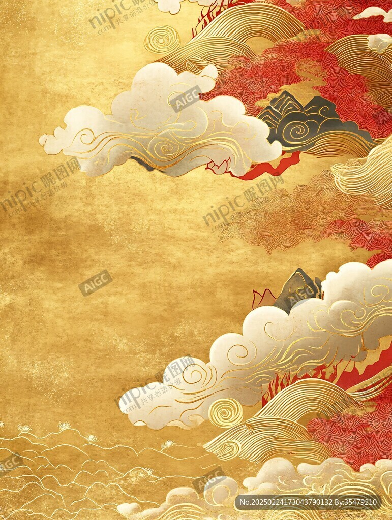 海浪仙鹤云纹中式背景