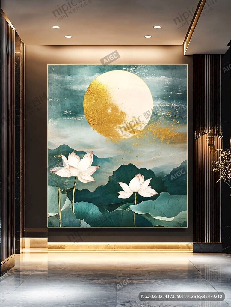 月色荷花背景墙