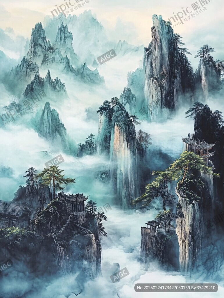 迎客松油画