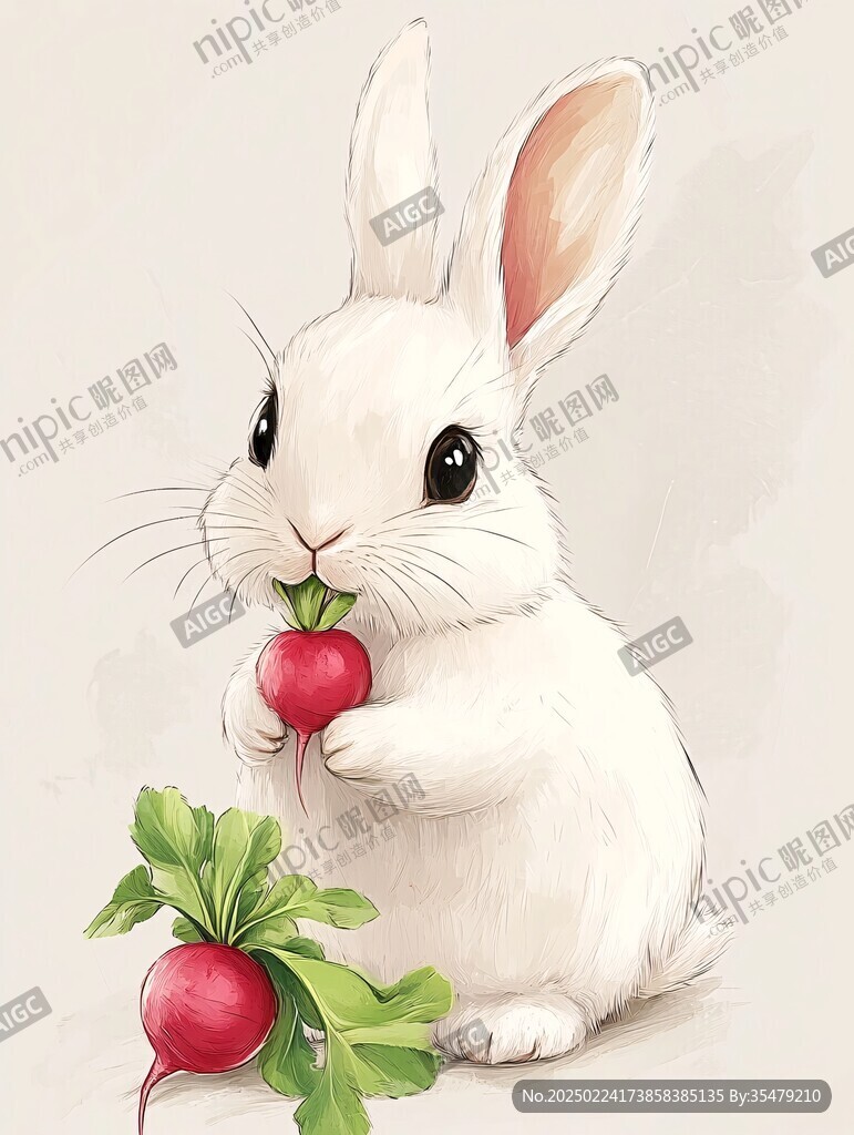 兔兔提草莓插画
