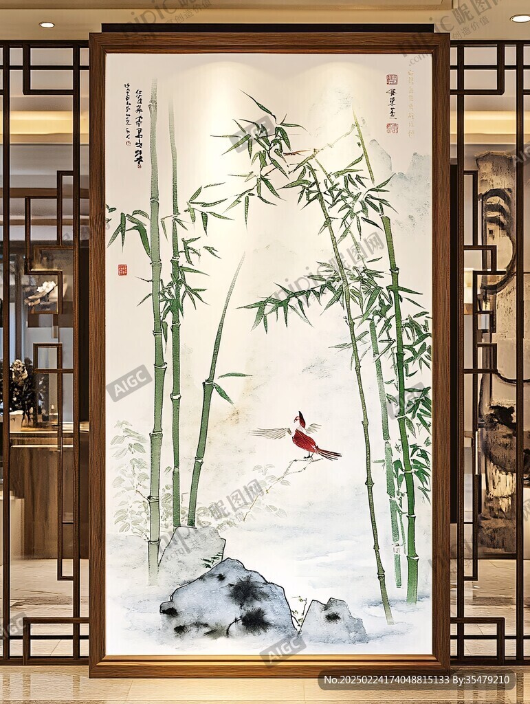水墨竹壁画