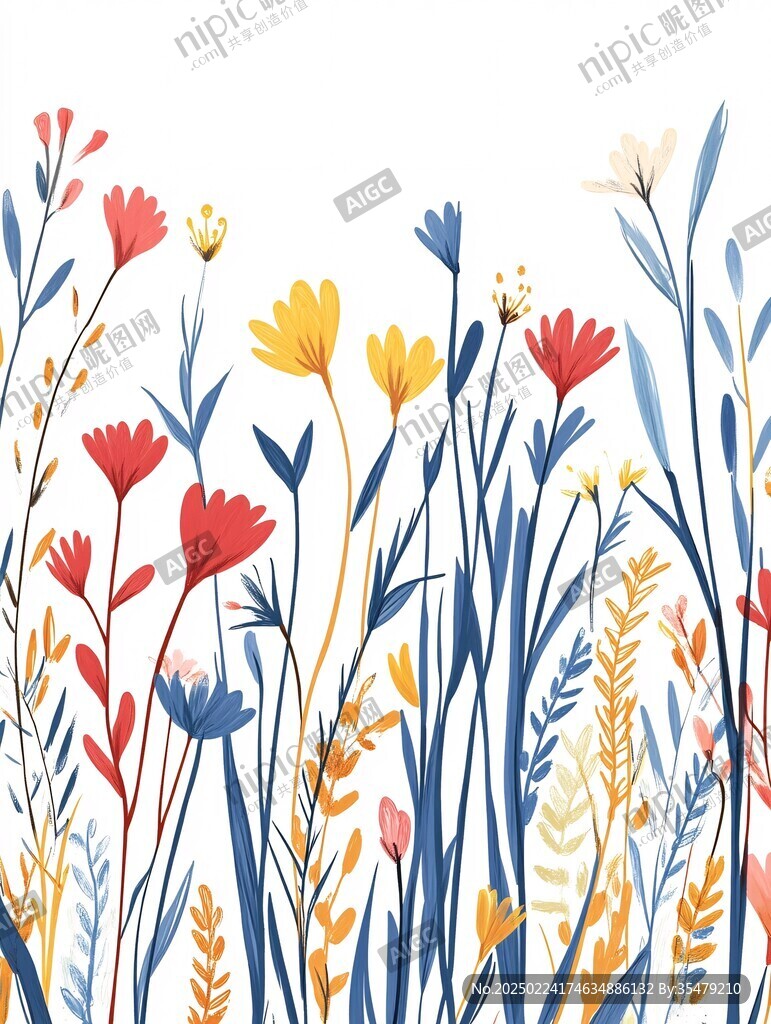 手绘花草壁画