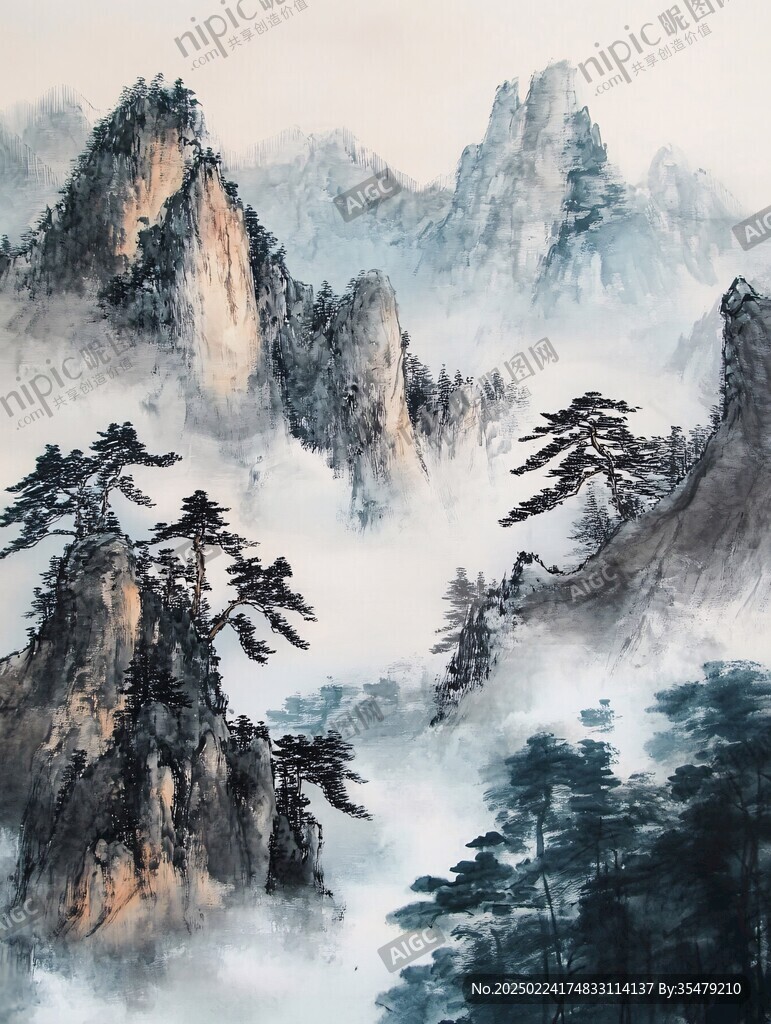 迎客松油画