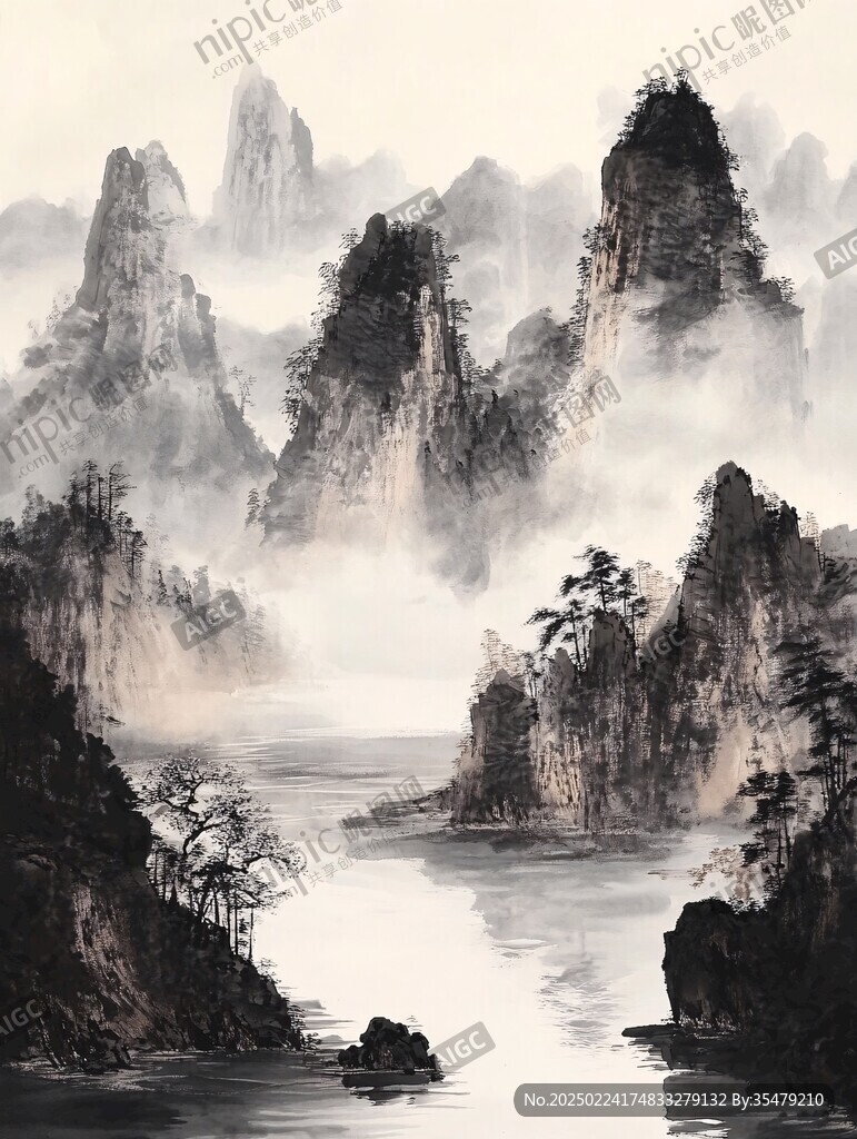水墨数字画工笔山水