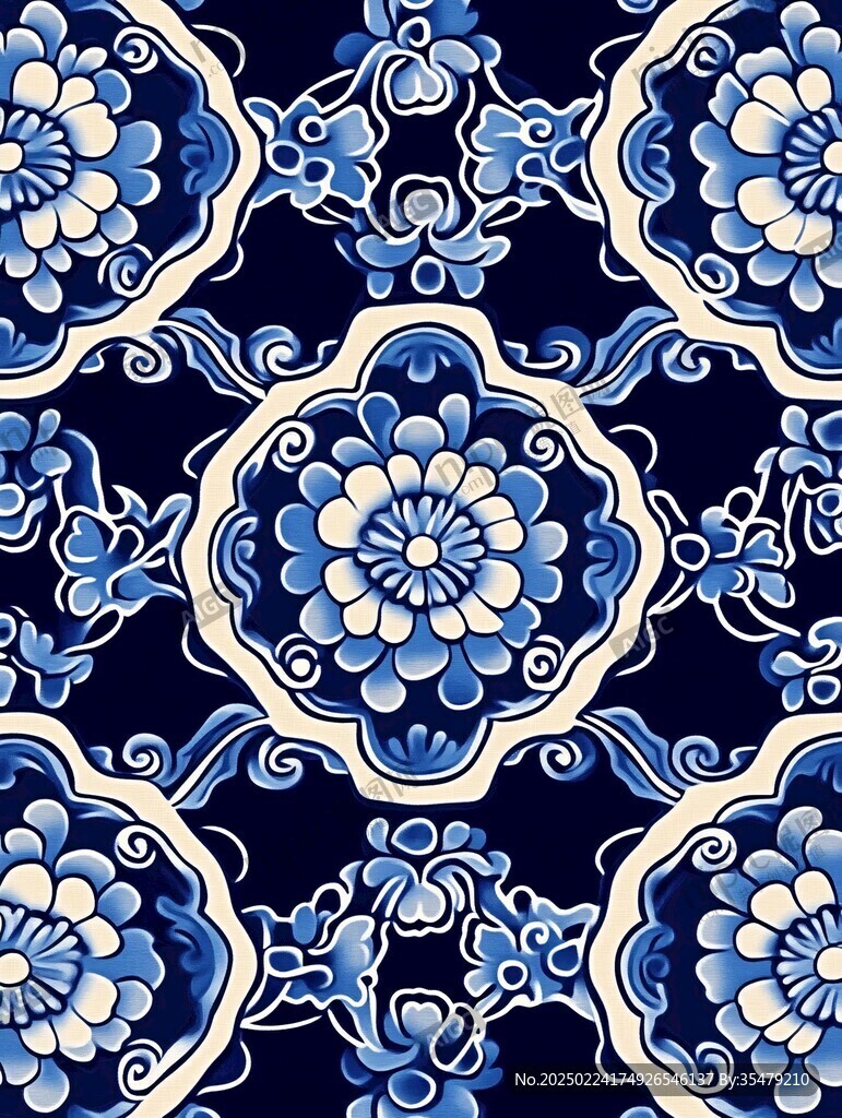 蓝色印花古典图案