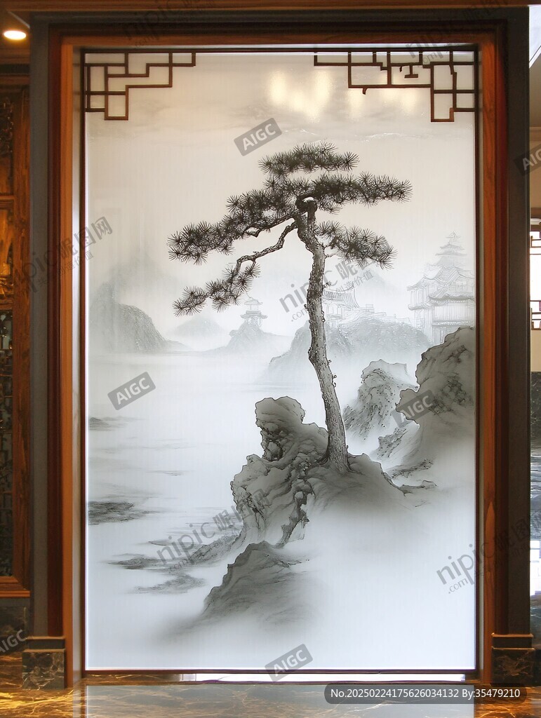 玻璃屏风山水画