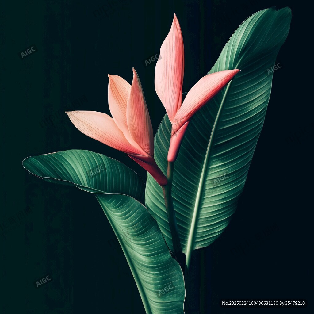 芭蕉叶中式花鸟植物