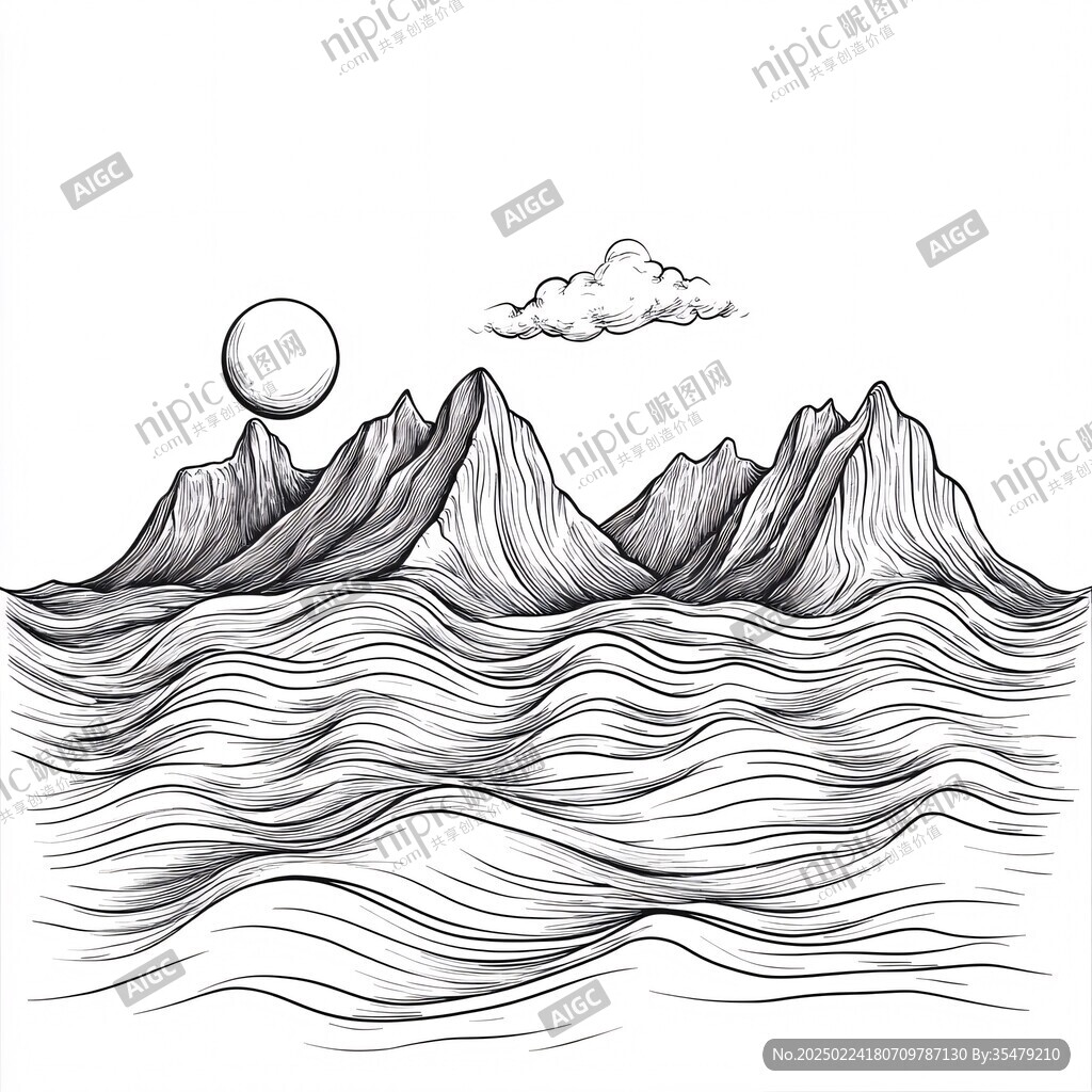 线描山手绘山