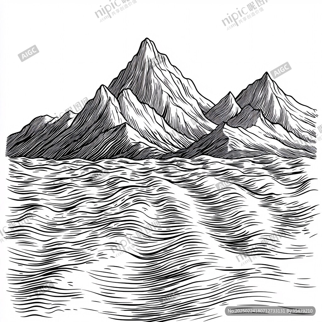 线描山手绘山