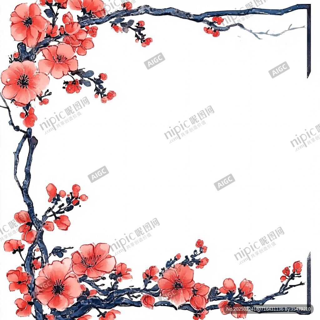 红色梅花边框纹理