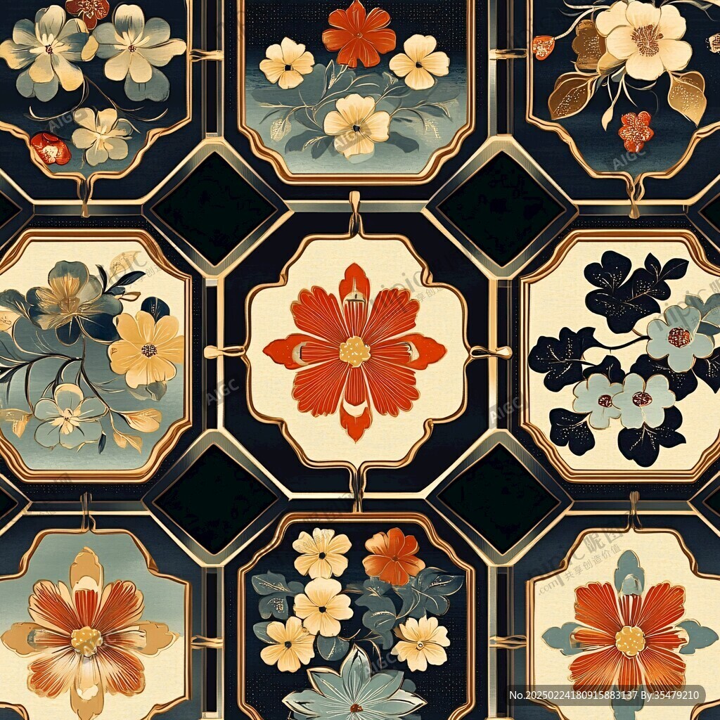 色块花古典图案组合