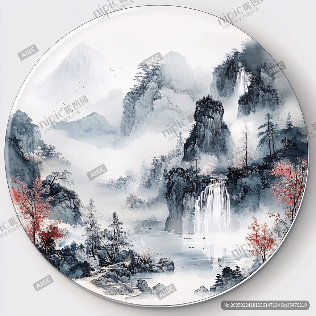 圆形山水装饰画