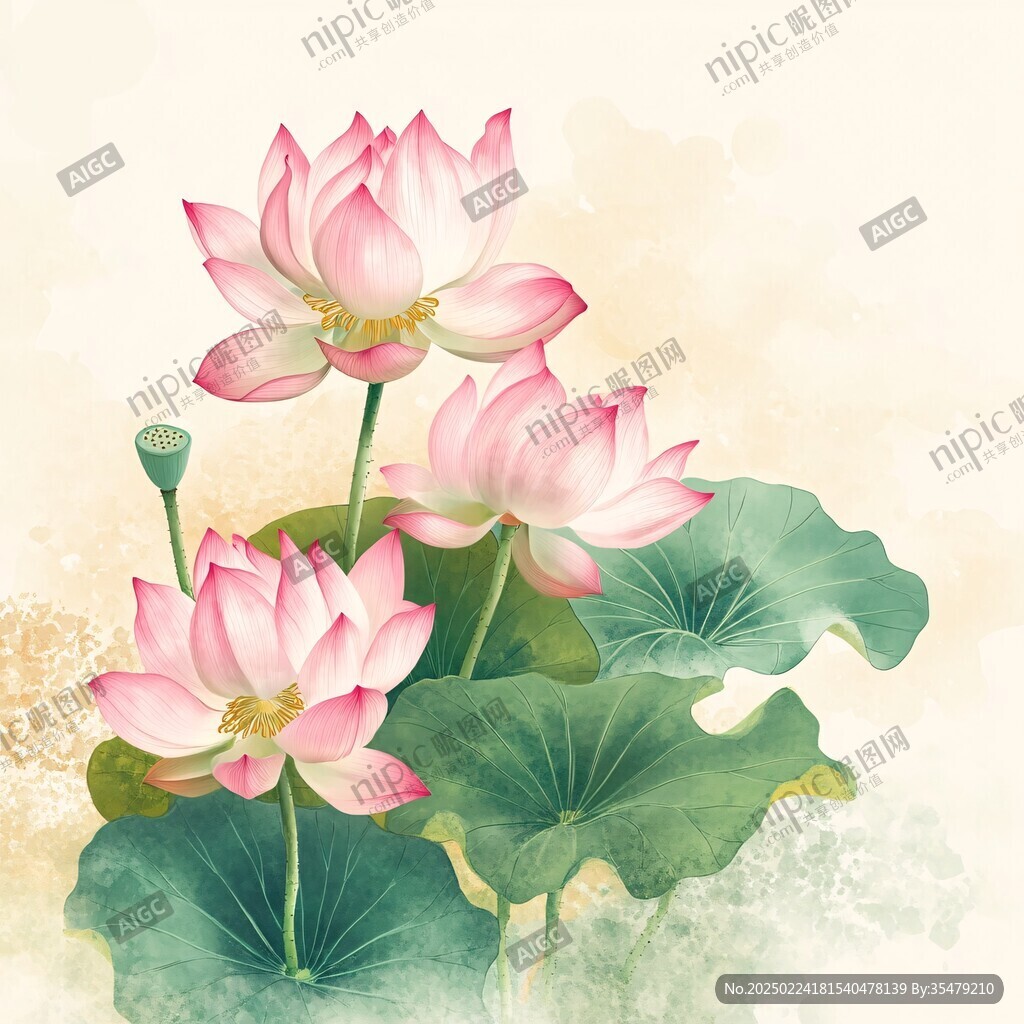 手绘莲花荷花