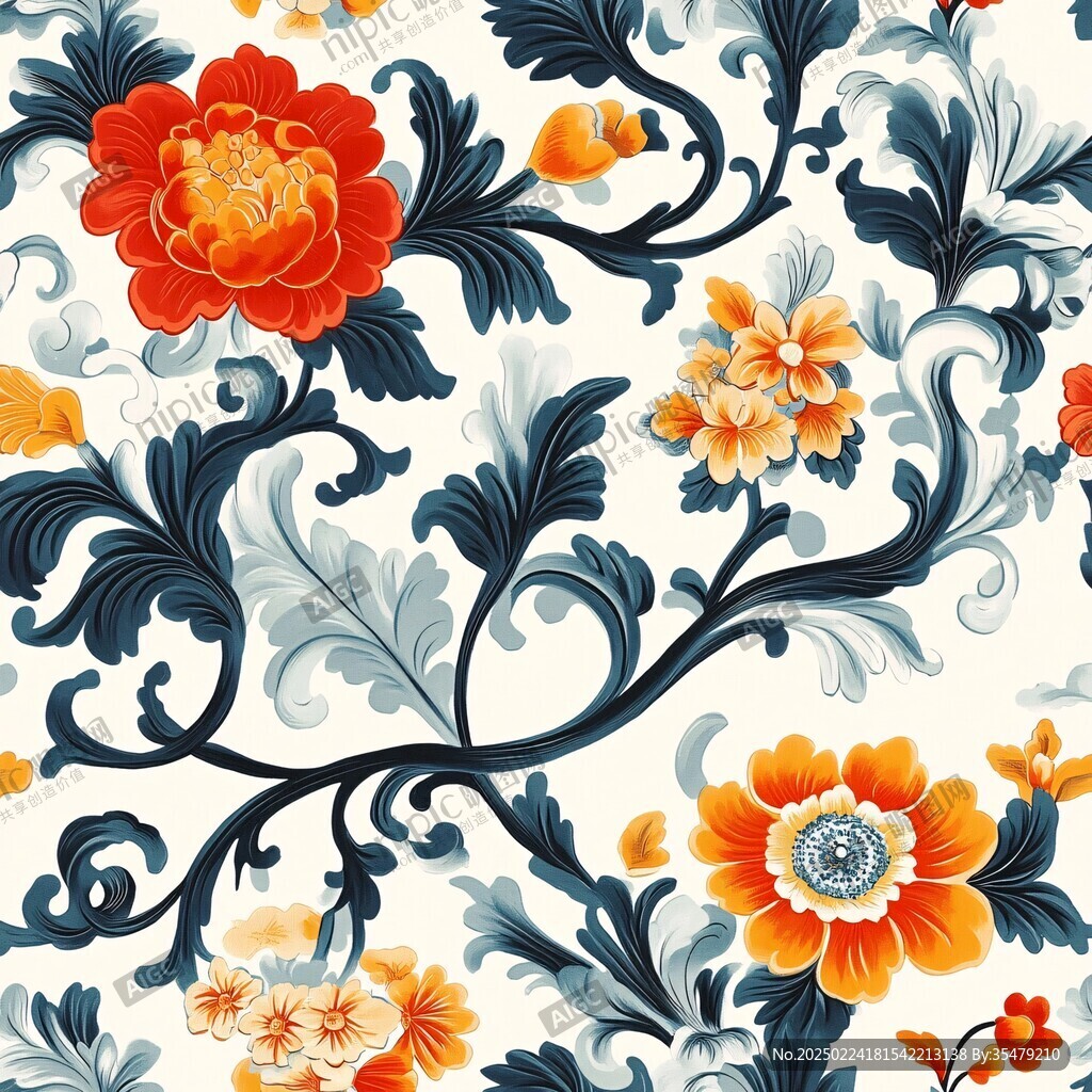 现代牡丹手绘花纹