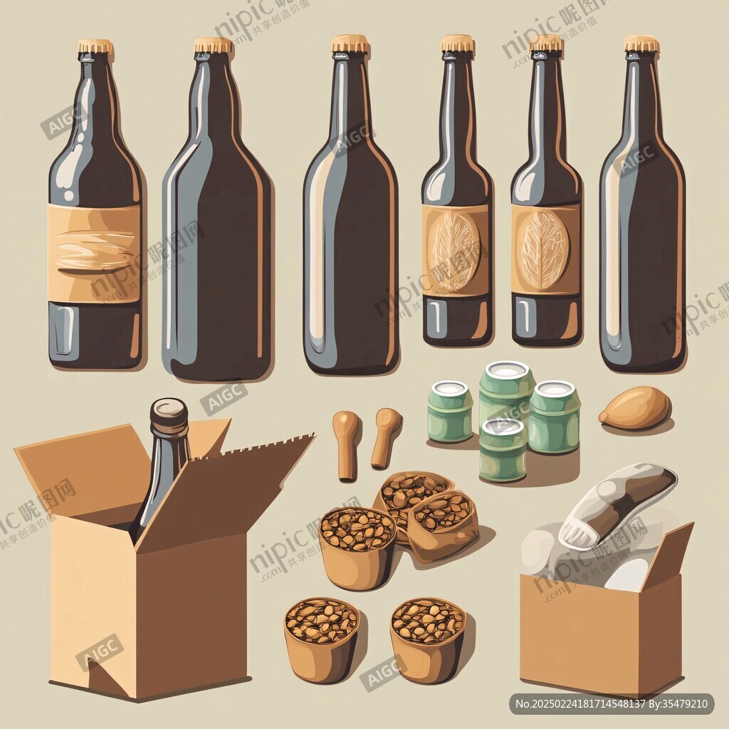 白酒啤酒红酒插画
