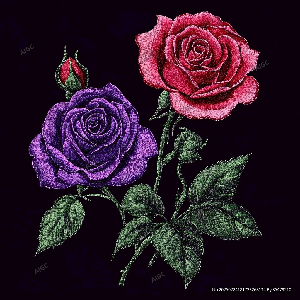 黑底玫瑰花图案
