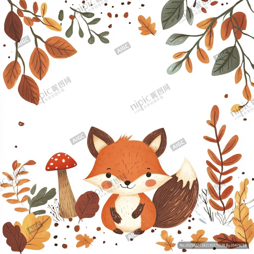 狐狸花草插画
