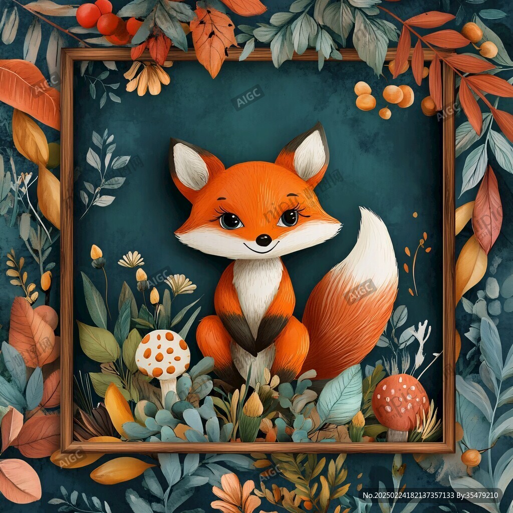 狐狸花草插画