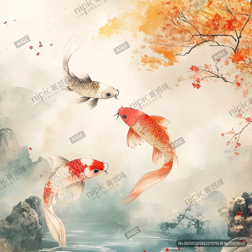 新中式山水鲤鱼