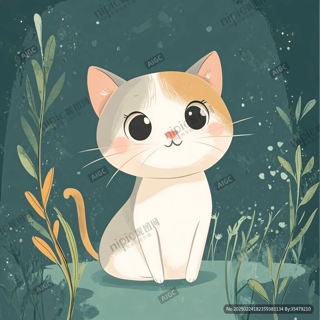 扁平插画小猫