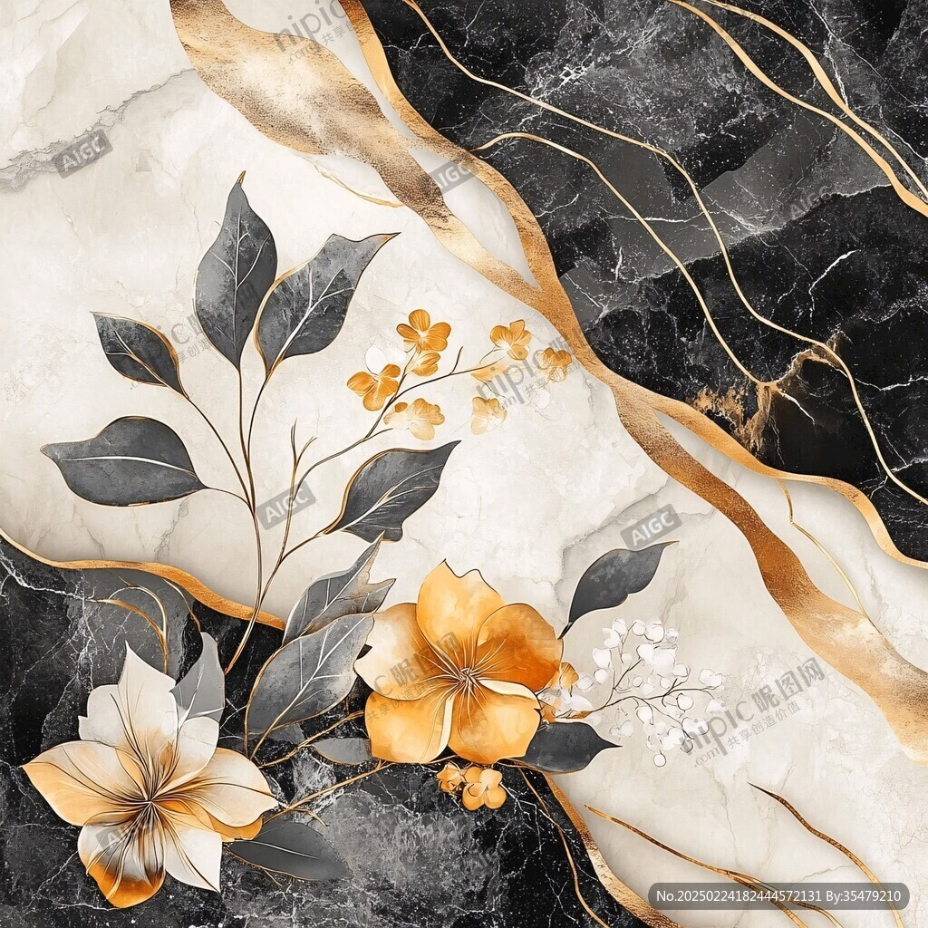 高精手绘黄金拉丝花卉