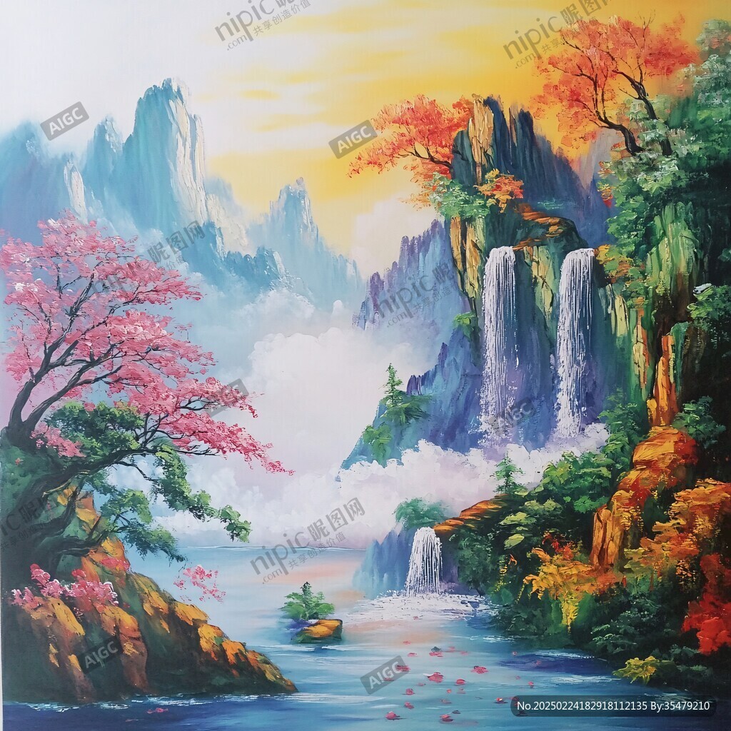 油画迎客松