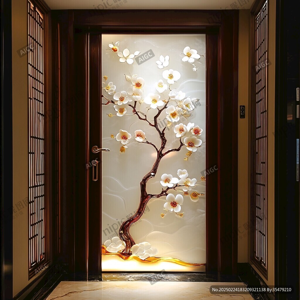 酒店客厅走廊梅花花鸟