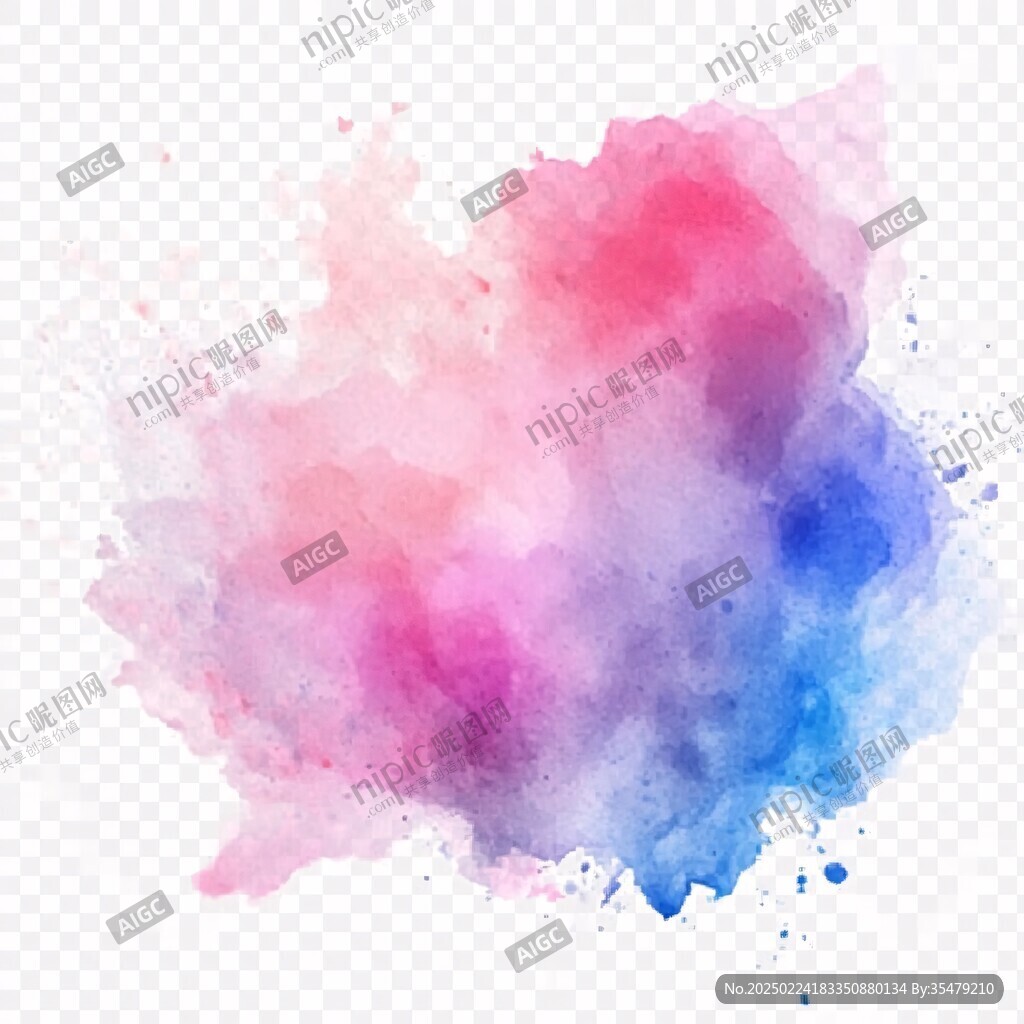 蓝紫红色墨点渐变水彩