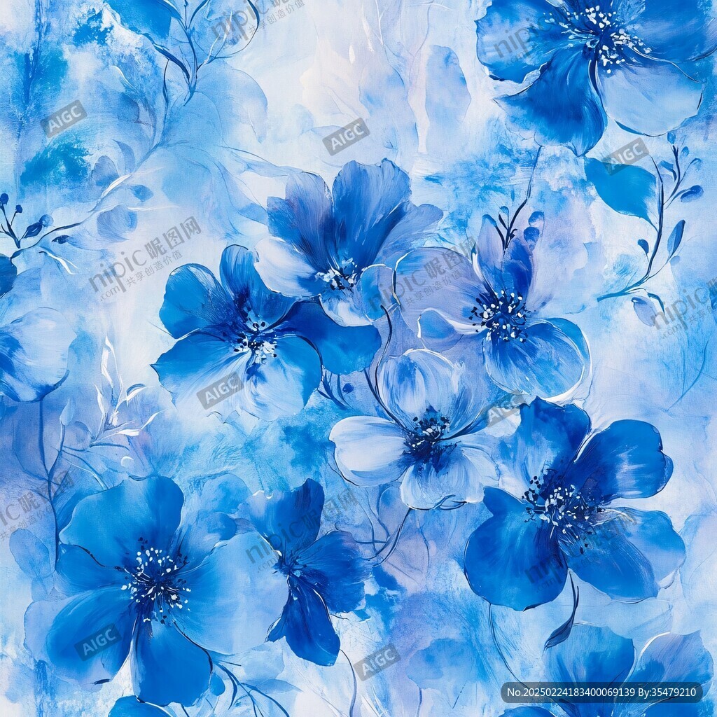 蓝色唯美小花装饰画