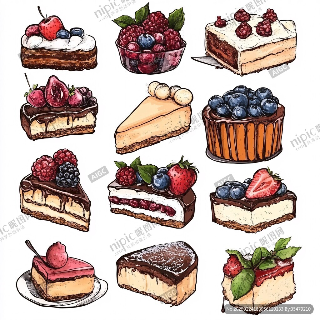 手绘西点甜品素材