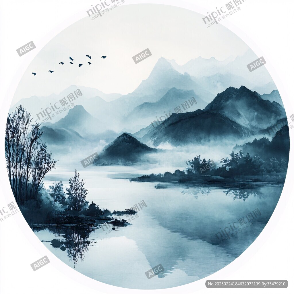圆形山水装饰画背景