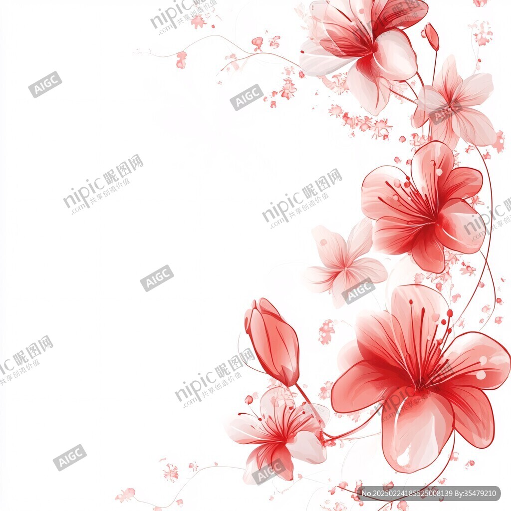 手绘红色花卉梦幻背景