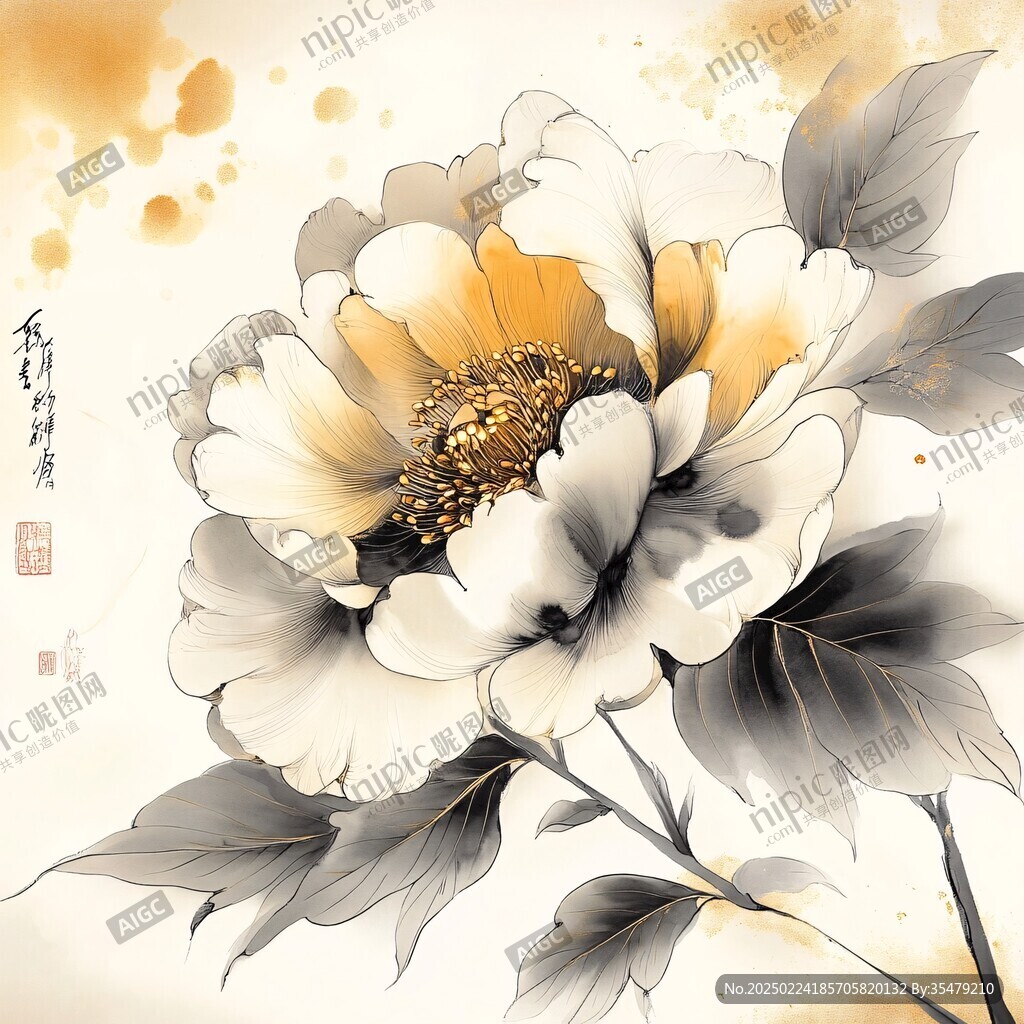 手绘高清牡丹花