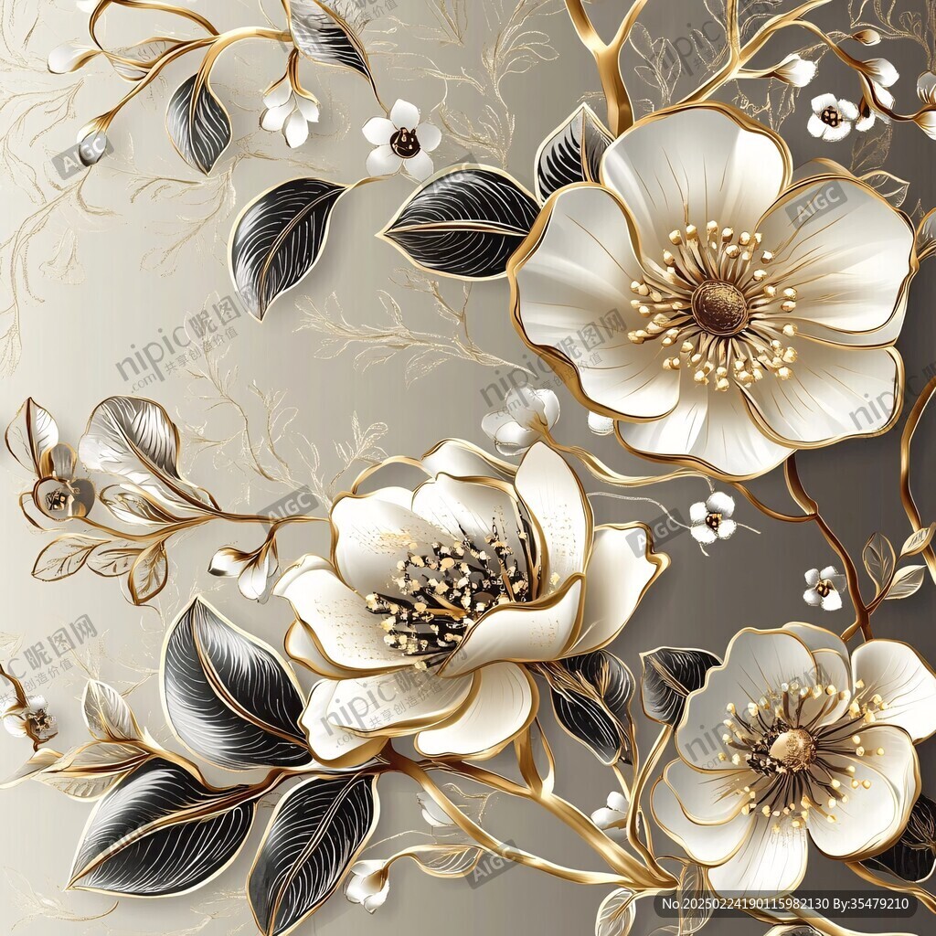 牡丹花线描金轻奢