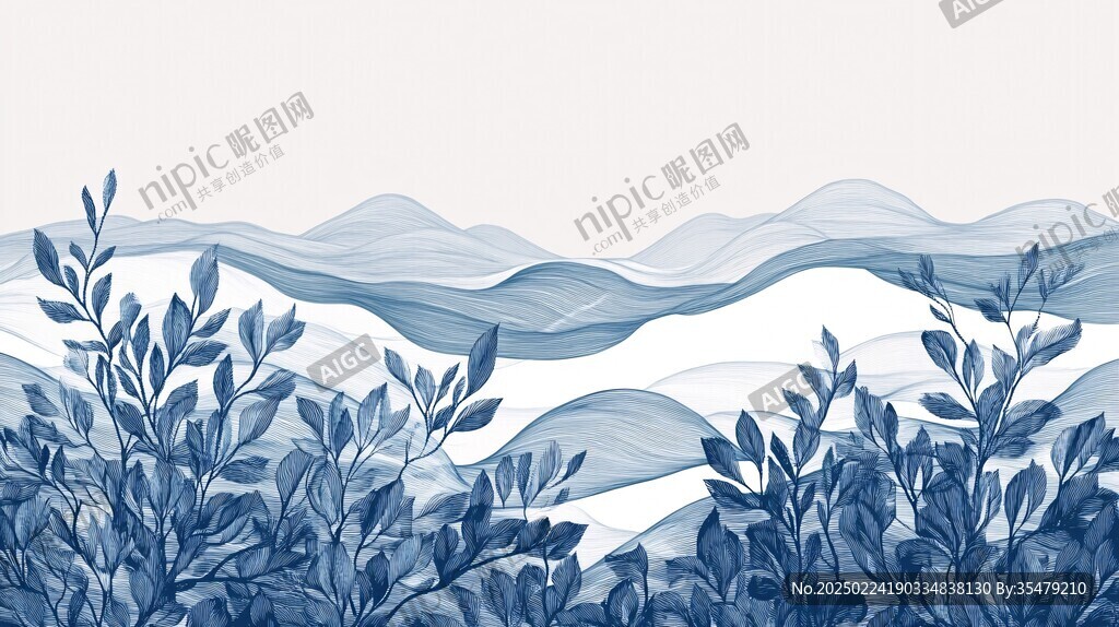 高端山水线包装插画