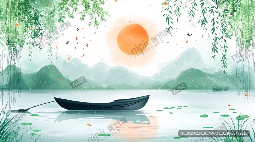 山水竹林插画